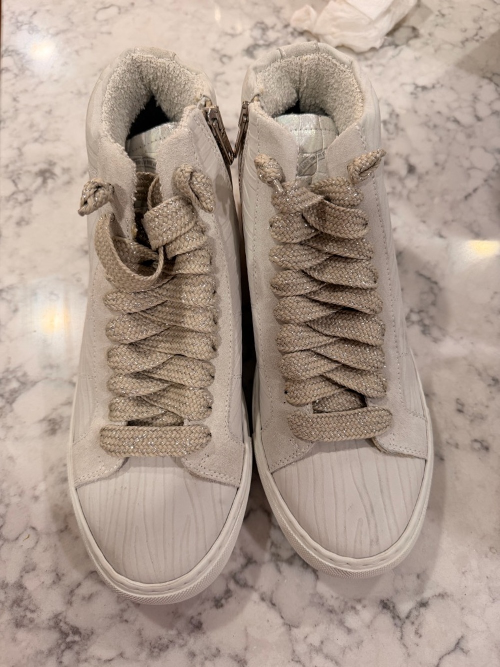 P448 Beige White High-Top Sneakers